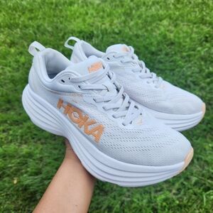 Hoka Women's White Sneakers with Peach Accents